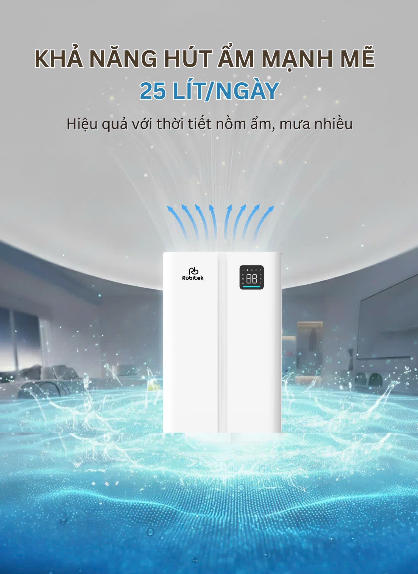 Máy Hút Ẩm Và Lọc Không Khí Robitek DH25 | Công suất hút ẩm 25L/ngày